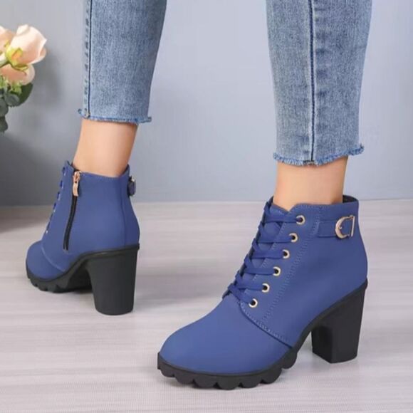 Ladies chunky heel combat boots sz 8.5 - Picture 2 of 5